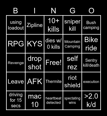 Warzone bingo Card