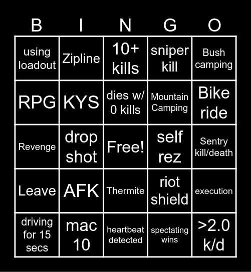 Warzone bingo Card