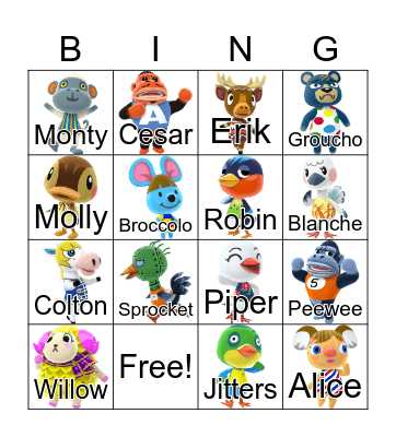 Animal Crossing Bingo Card