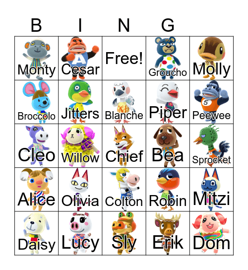 Animal Crossing Bingo Card
