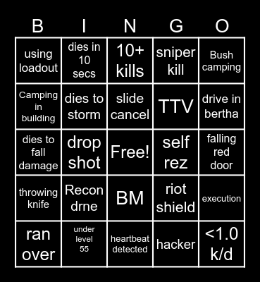 Warzone bingo Card