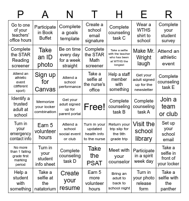 9TH GRADE PANTHER CARD Bingo Card