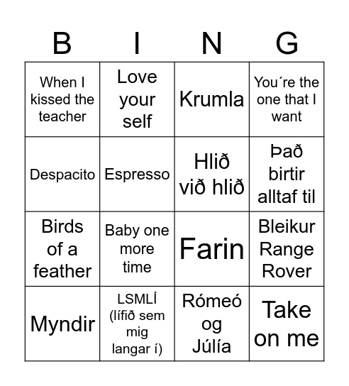 Partý bingó Diu og Fanneyjar! Bingo Card