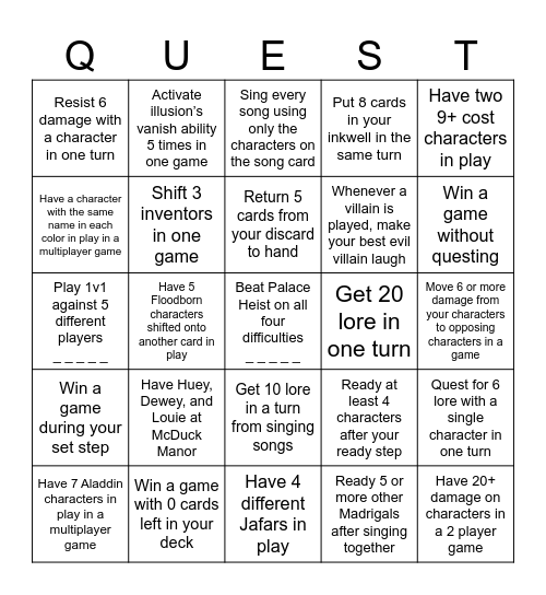 The Sanctum Lorcana League - Reign of Jafar Bingo Card