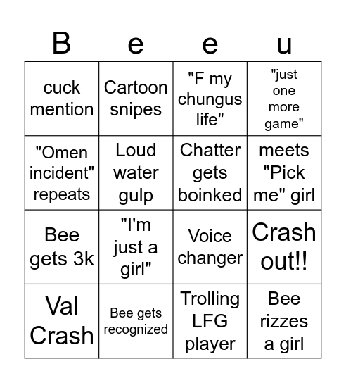Bee stream Bingo Card