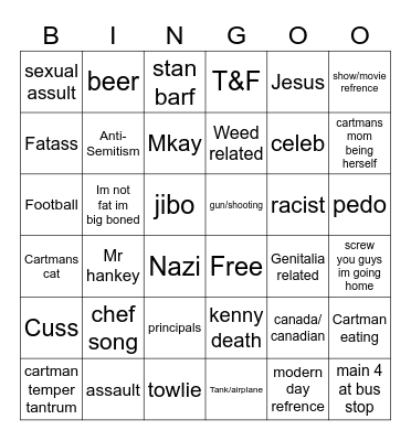 southpark Bingo Card