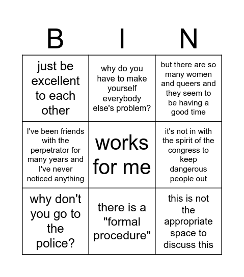 Chaos Communication Congress Sexual Assault Bingo Card