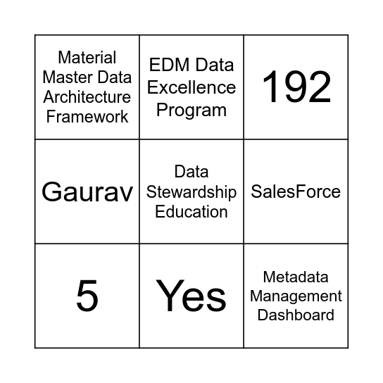 MD Bingo Round 1 Bingo Card