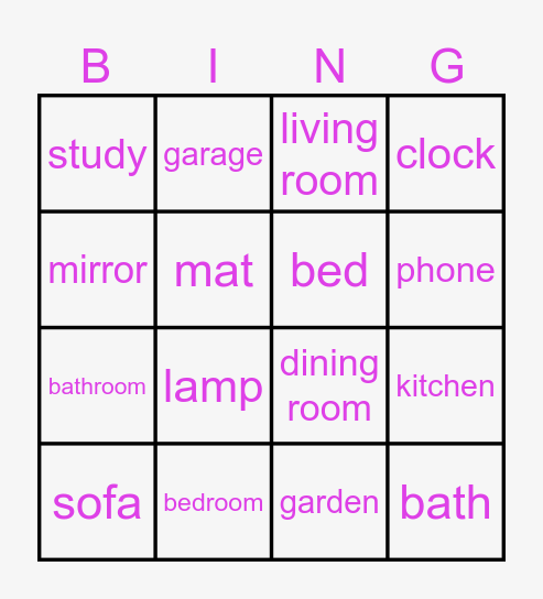 Kid's box 2 unit 4 At home Bingo Card