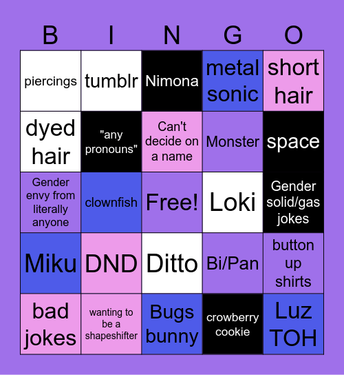 genderfluid bingo Card
