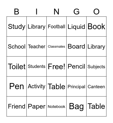 SCHOOL STUFFS Bingo Card