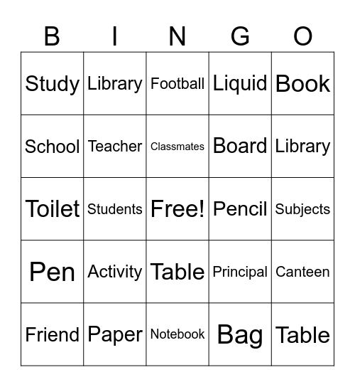 SCHOOL STUFFS Bingo Card