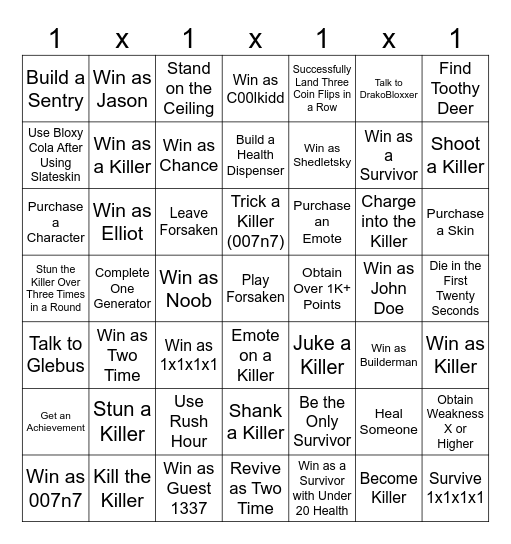 Forsaken Bingo Card
