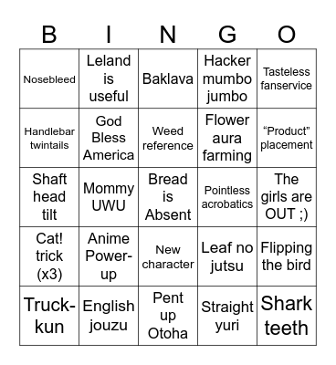 A Ninja and a Lazarus is a Lady’s Modesty Bingo Card