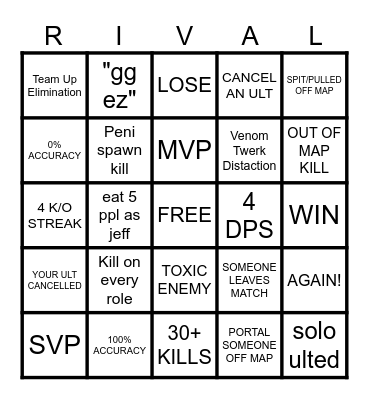 Marvel Rivals Bingo Card