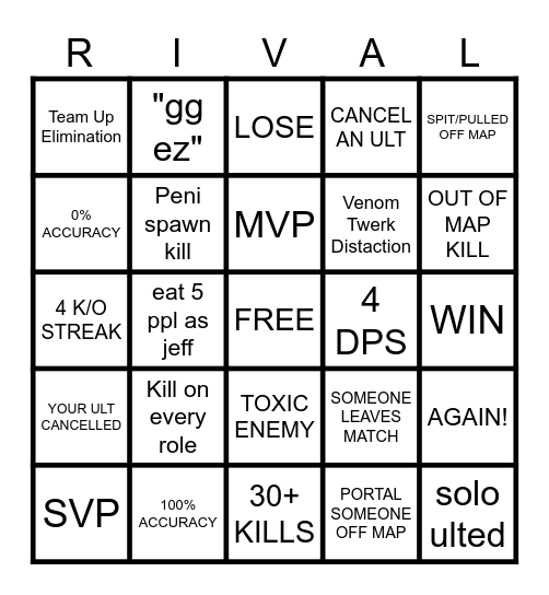 Marvel Rivals Bingo Card