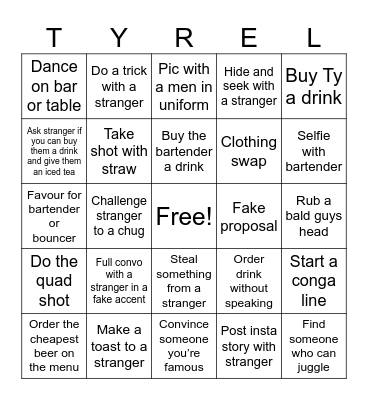 Tyrel Bingo Card