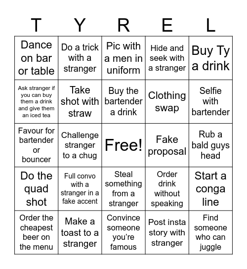 Tyrel Bingo Card
