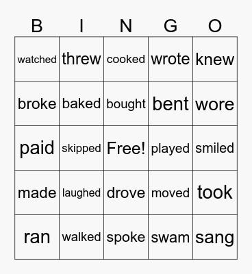 Past Tense Verbs Bingo Card