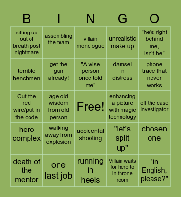 Action Packed Tropes Bingo Card