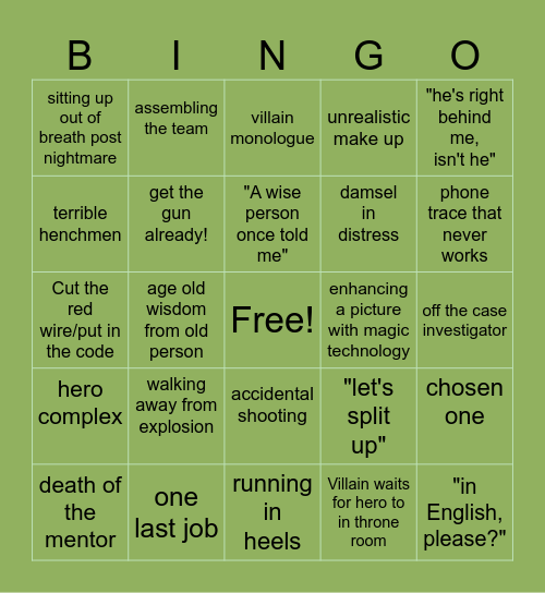Action Packed Tropes Bingo Card