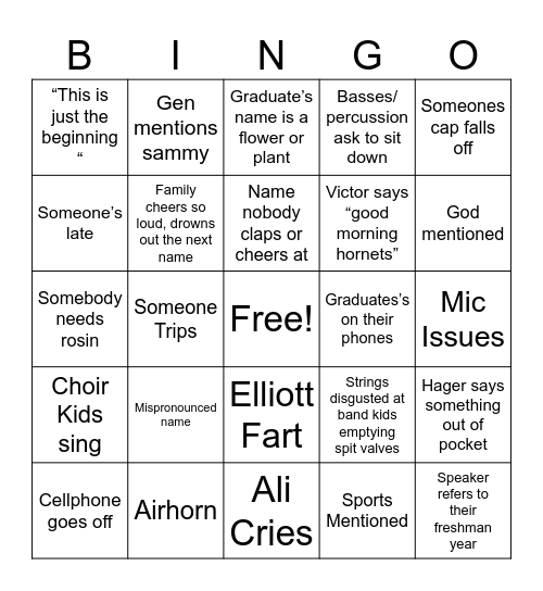 2025 Graduation Bingo Card