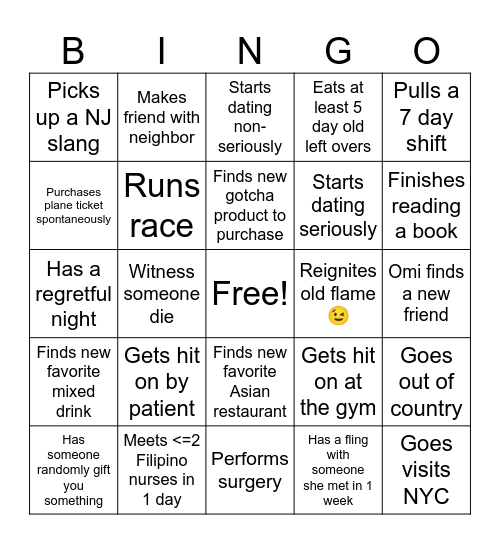 Alyson’s New Jersey Adventure Bingo Card