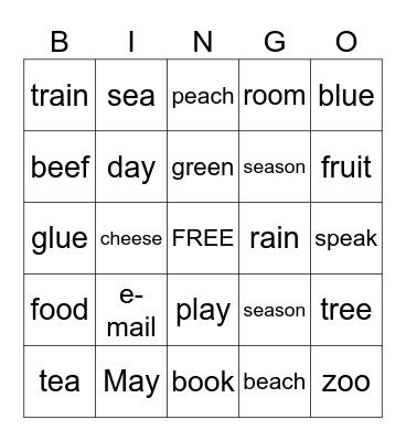 Sounds and Letters 2 Bingo Card