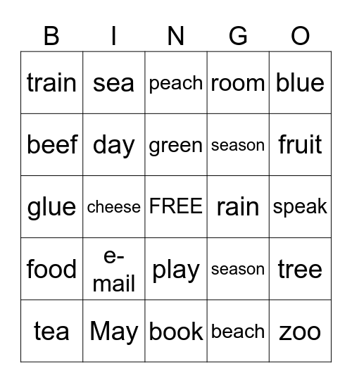Sounds and Letters 2 Bingo Card