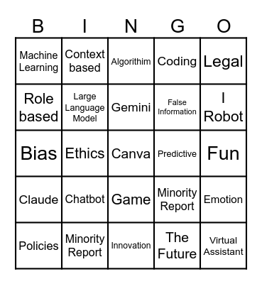 Artificial Intelligence Bingo Card