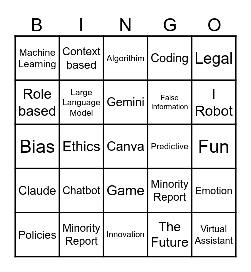 Artificial Intelligence Bingo Card