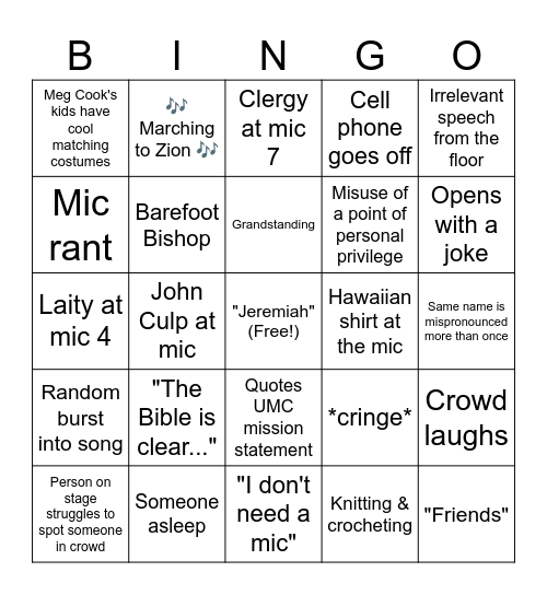 Tuesday - UMCSC 2025 - Sonseed Bingo Card