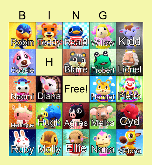 Animal Crossing Bingo Card