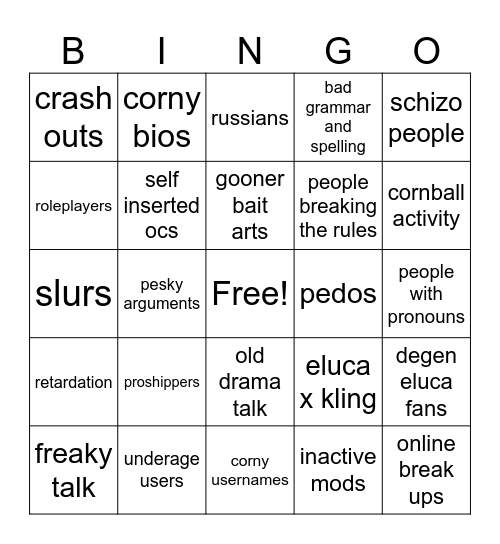 Pretty Blood Bingo Card