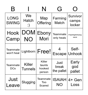 DBD Game Traits Bingo Card