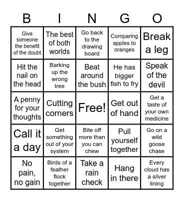 Idioms! Bingo Card
