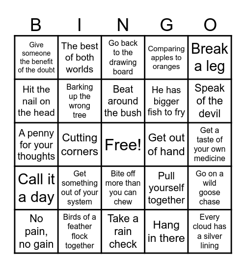 Idioms! Bingo Card