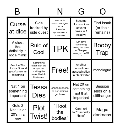 Tales of Talaria Bingo Card