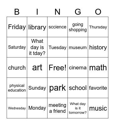 VT class Bingo Card