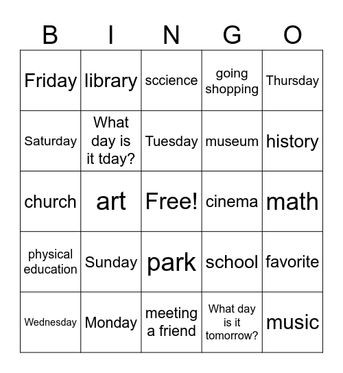 VT class Bingo Card