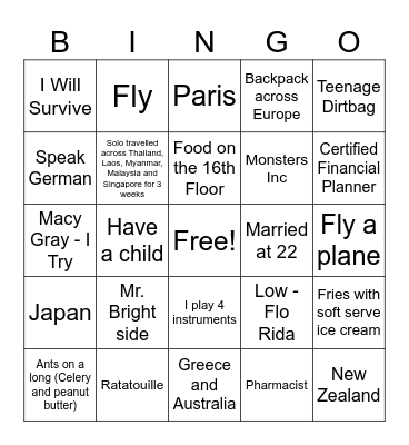 Fun Fact Bingo Card