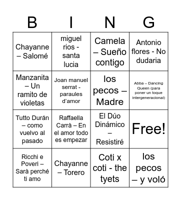 nuri's 60th Bingo Card