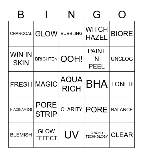 Biore Bingo Card