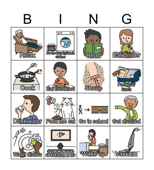 ESL - Daily Routines - from ESL Library Bingo Card