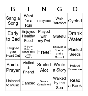 Wellbeing Bingo Card
