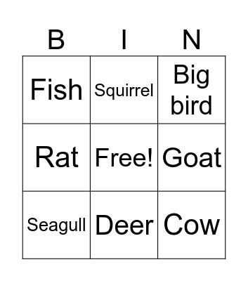Animal Bingo Card