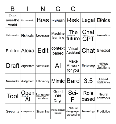 Artificial Intelligence Bingo Card