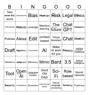 Artificial Intelligence Bingo Card