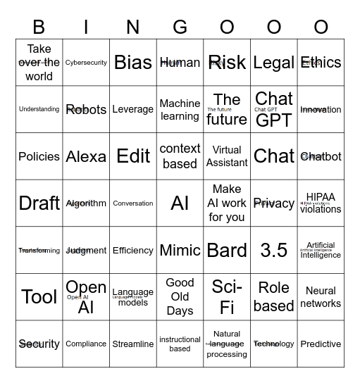 Artificial Intelligence Bingo Card