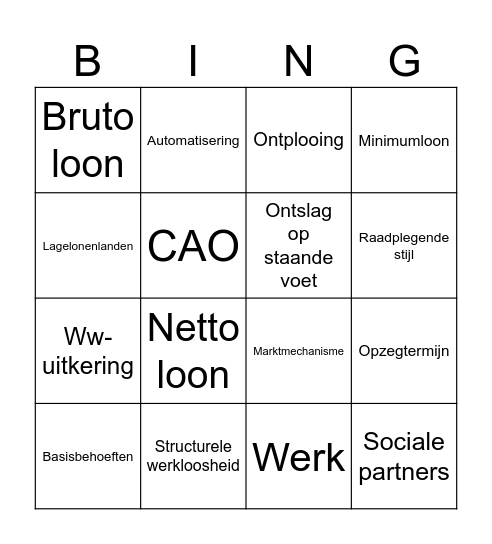 Werk Bingo Card